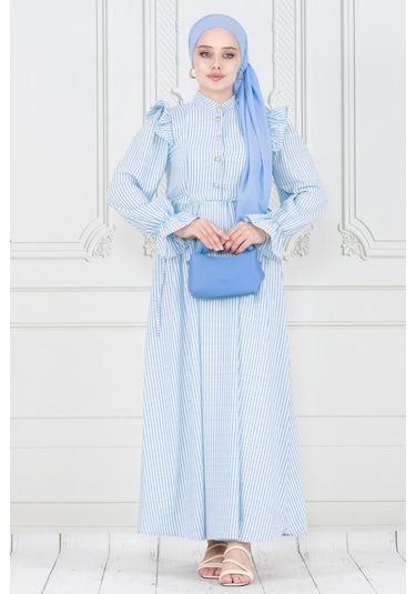 Pötükare Fırfır Detaylı Eda Elbise-bebe Mavi-3987-bebe Mavi Bebek Mavisi