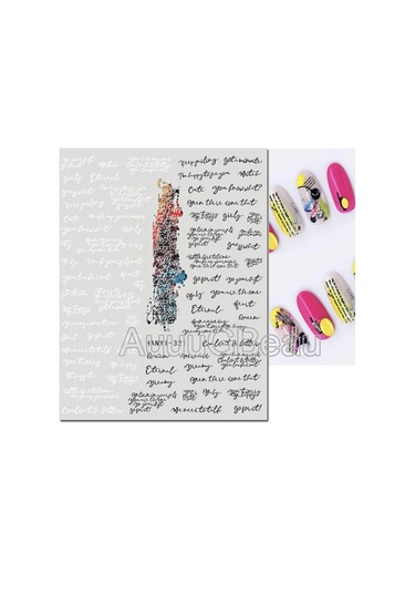 3d Nail Art Kaydırıcılar Çıkartmalar Geometrik Çizgiler İngilizce Kelimeler Siyah Harfler Mermer Çıkartmaları Tırnak Dekorasyon Manikür Için Karışık Renkler Chına