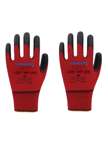 I-zet Inp05 Kırmızı Siyah Polyester Örme Nitril Eldiven 288 Adet