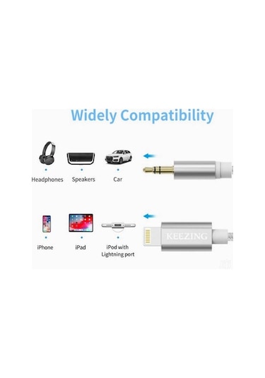 Apple Uyumlu iPhone iPad Lightning To 3.5mm Ses Çevirici Aux Kablo 1m