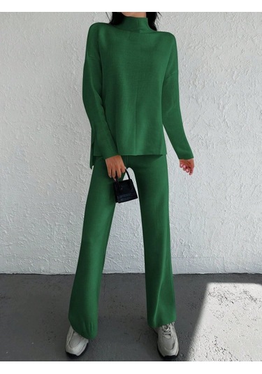 Pazarella Kadın Uzun Kollu Triko Ikili Takım Zümrüt