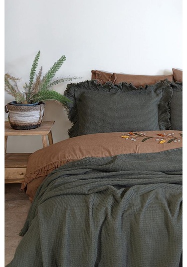 Ecocotton Dina Yeşil Çift Kişilik %100 Organik Pamuk Pike/yatak Örtüsü