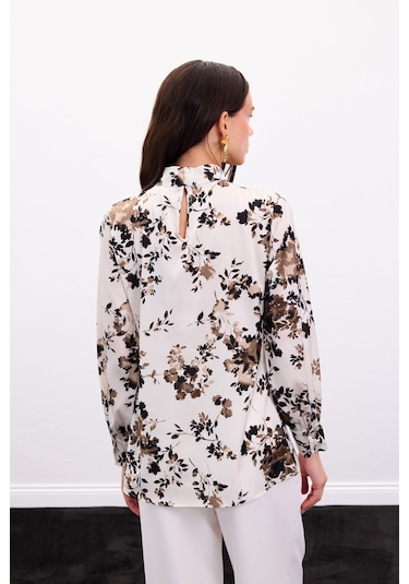 Sateen Dik Yaka Bluz - Haki-136865 haki