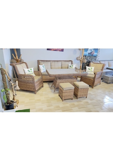 Dinçer Izmir Rattan 7 Li Oturma Grubu Kahverengi