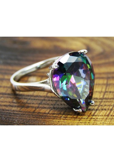 Mistik Topaz Damla Büyük Taşlı Gümüşkadın Yüzük