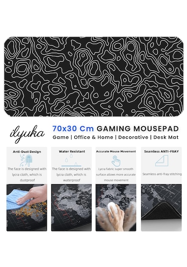 70x30cm Black Topography Map İlyuka Xl Gaming Oyuncu Mousepad