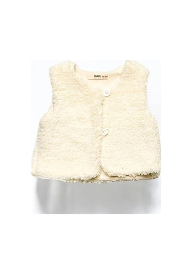 Çikoby Kız Bebek Peluş Yelek-14866 Ekru