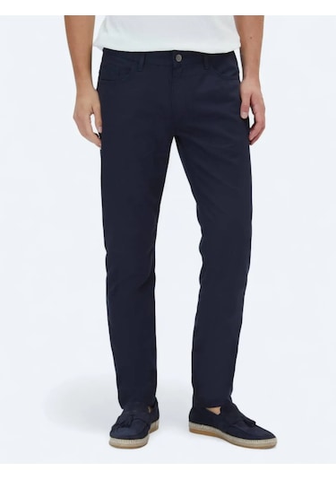 Lacivert Denim Slim Fit Casual Pamuk Karışımlı Pantolon Lacivert