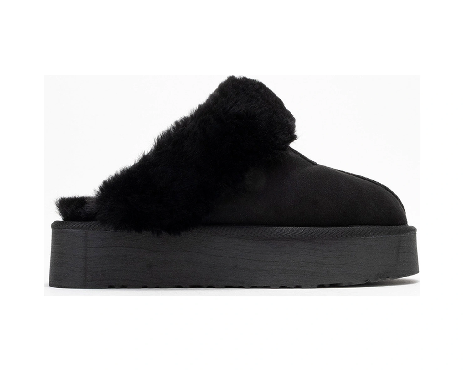 Olessa Siyah Hakiki Deri Süet Kadın Kürklü Terlik Siyah Süet Siyah