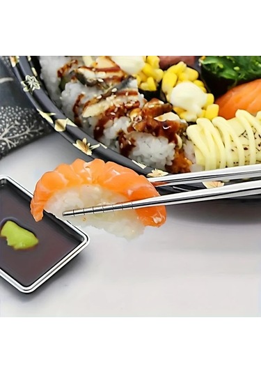 Sunshine011 Silvery 10 Adet Paslanmaz Çelik Yeniden Kullanılabilir Yemek Çubukları Seti Gümüşi