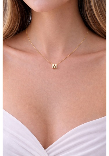 14k Altın Renginde M Harf Minimal Model Çelik Kadın Kolye Altın