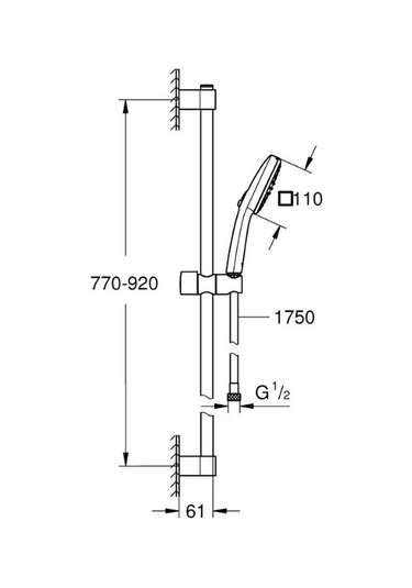 Grohe Tempesta Cube 110 Sürgülü Duş Seti, 2 Akışlı, Mat Siyah, 269082433 Krom
