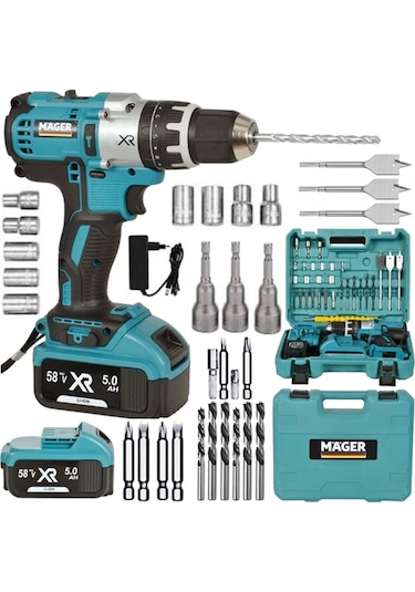 Mager XR 58 V 5 Ah Yedek Akülü Darbeli Şarjlı Vidalama Matkap Yeşil + 30 Parça Set