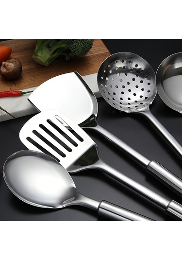 Tcherchi 1 Set Modern Yapışmaz Alet Seti- Spatula Ve Kaşık İçerir - Güvenli Ve Yıkanabilir Pişirme Aletleri Gümüş