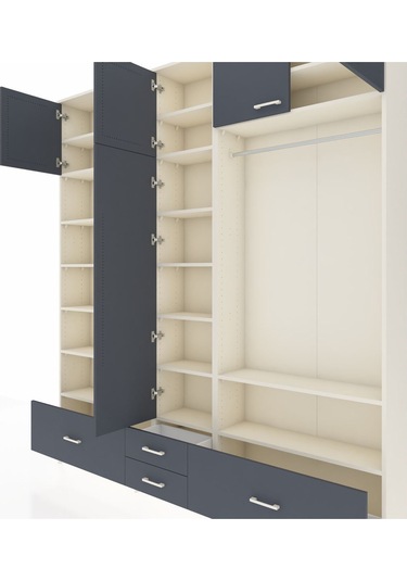 Arges Dolap 18 Raflı 4 Çekmeceli Tek Askılı 220x30x243 Aytaşı-antrasit/antrasit Antrasıt/antrasıt