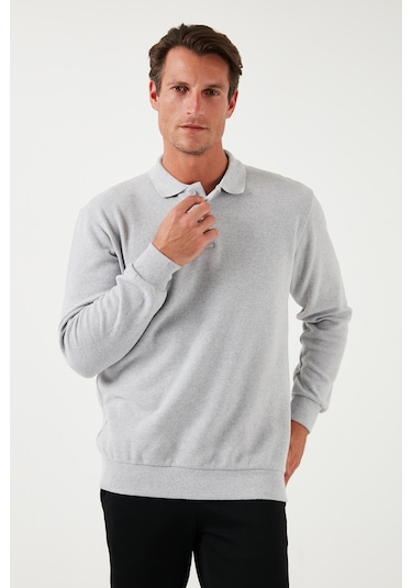 Buratti Pamuk Karışımlı Regular Fit Erkek Polo Yaka Kazak 456223 Açık Gri