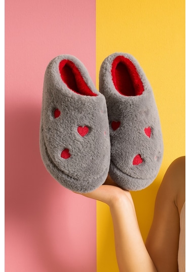 Elegant Kalpli Kadın Ev Terliği Günlük Rahat Kışlık Terlik Gri