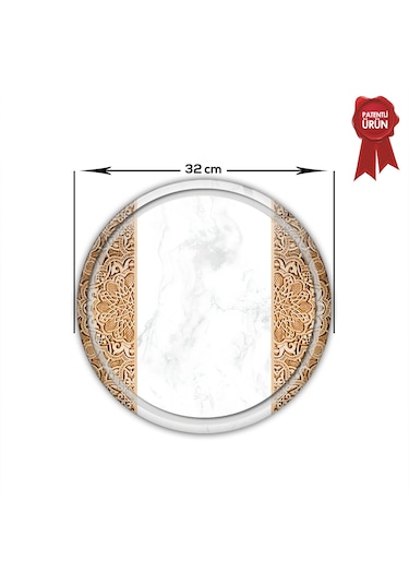 Kanallı Cam Kesme Tahtası - Arabesk Desen - Çap32cm-patentli Ürün
