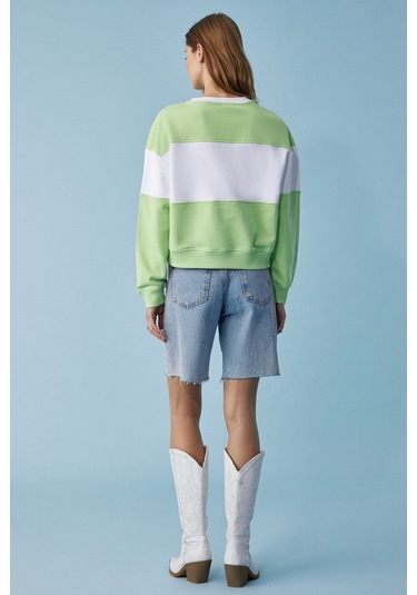 GRIMELANGE Payne Kadın Bisiklet Yaka Oversize Beyaz / Fıstık Yeşili Sweatshirt Beyaz / Fıstık Yeşili Beyaz - Yeşil