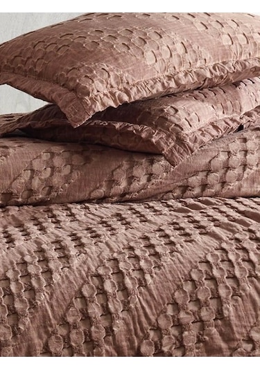 Şaheser Enza %100 Pamuk Jakarlı Çift Kişilik Yatak Örtüsü Seti-be Bej