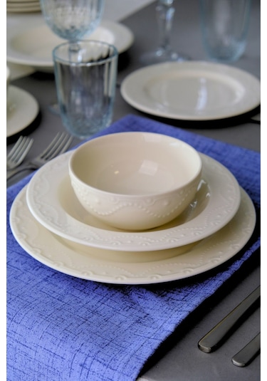 Porser Zincir Transparan Yemek Takımı 6 Kişilik 24 Parça Znc24yk Krem