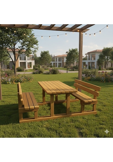Ahşap Piknik Masası 170-cm Sırtlıklı -424