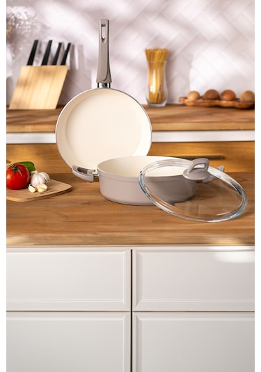 Emsan Crystal 3 Parça Tencere Tava Seti Bej Bej