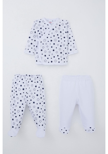 Breeze Erkek Bebek Hastane Çıkışı 3 Lü Yıldız Desenli 0-4 Ay, Beyaz Beyaz