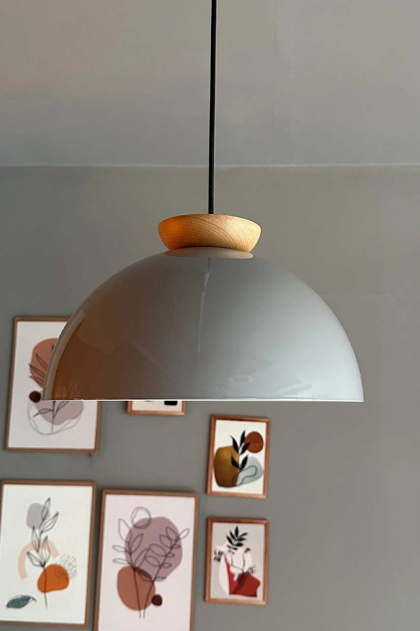 Yimpi Gri Avize Ahşap Tekli Sarkıt Salon Kuaför Cafe Dekoratif Aydınlatma Pastane Gri