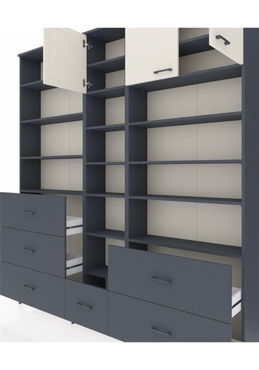 Arges Dolap 17 Raflı 6 Çekmeceli 3 Kapaklı 220x30x243 Antrasit-aytaşı/antrasit Aytası/antrasıt