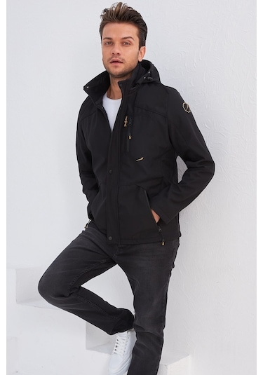 Erkek Su Ve Rüzgar Geçirmez Softshell Mont 434274507 - Siyah