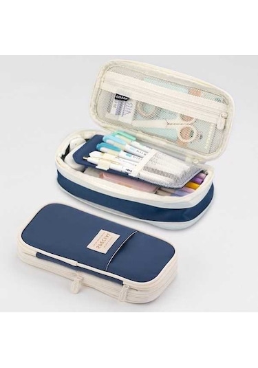 Willowhaven Macaron Kırtasiye Kutusu, Çift Katmanlı, Koyu Mavi, Geri Çekilebilir, Büyük Kapasiteli Kalem Kutusu Koyu Mavi