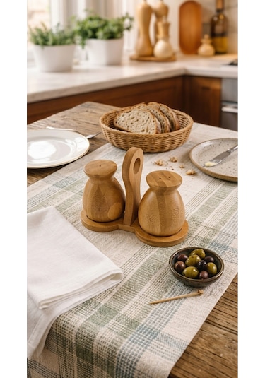 Makri Home Kulplu Stantlı Bambu Tuzluk & Karabiberlik Seti Doğal Bambu Baharatlık Diğer