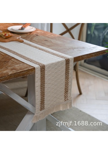 Gajeena Ev Dekorasyonu Masa Örtüsü - Kaba Kumaş Örgü Kilim Desenli Bej 30x220 Cm - Akrilik Talaşlı, Ev Ve Davetler İçin Dayanıklı Masa Kaplama Diğer