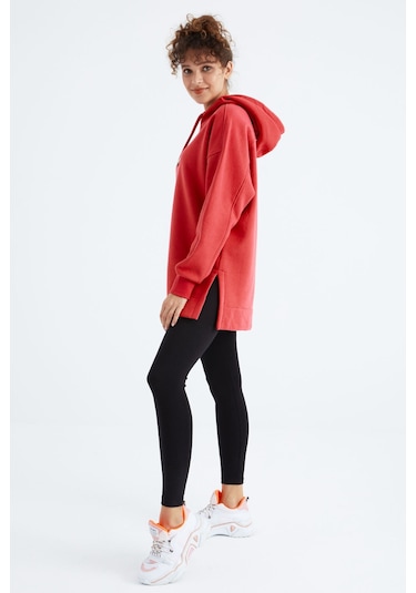 Tommy Life Fiesta Reglan Kol Basic Kapüşonlu Oversize Sweatshirt Tunik - 97242 Kırmızı