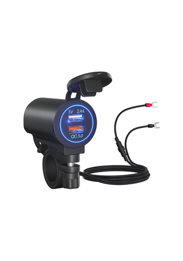 Yunboo Siyah Ip65 Su Geçirmez Dc12-24v Anahtarlı Şarj Soketi - Qc3.0 Hızlı Ve 5v/2.4a Usb Çıkışlı, Mavi Işık Ve Montaj Braketi