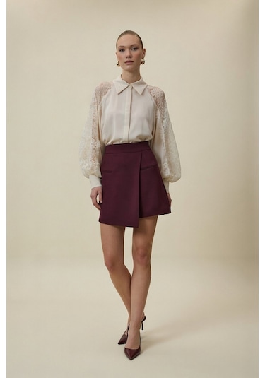 Sateen Talia Şort Etek - Mürdüm-137067 Mürdüm