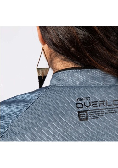 Icon Womens Overlord 3 Korumalı Kadın Motosiklet Montu Siyah Mavi