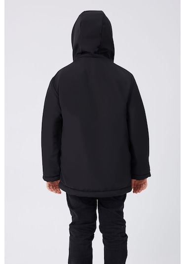 Kız Çocuk Siyah İçi Kürklü Su Ve Rüzgar Geçirmez Kapüşonlu 3 Cep Kışlık Mont & Kaban & Parka Siyah