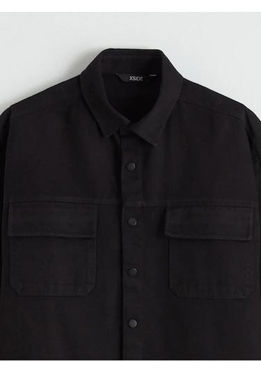 Lc Waikiki Siyah Loose Fit Erkek Gabardin Gömlek Ceket