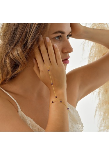 Queen Silver Jewelry 925 Ayar Gümüş Örme Ametist Doğal Taş Şahmeran Altın