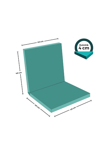 Xpermate Arkalıklı Fermuarlı 40 x 40 CM Sırtlıklı Sandalye Minderi Turkuaz