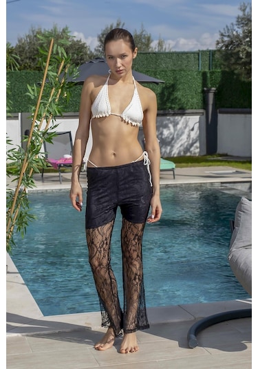 Mayom Beyaz Deniz Kabuğu İşlemeli Örgü Bikini Takımı-beyaz Beyaz
