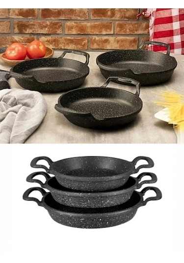 Esivitalia 3'lü Döküm Granit Sahan Seti Tava 18-20-22