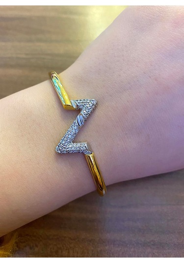 Kadın Gold Renk Taşlı Zikzak Model Çelik Bilezik Gold