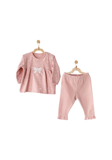 Andywawa Kız Bebek Fiyonk Detaylı Pembe Alt Üst Bebek Takım Ac23066 001