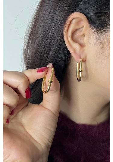 Gold Kaplama Düz Çelik Küpe Gold