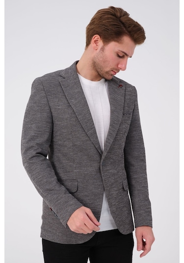 Bonesti Erkek Slim Fit Blazer Ceket Gri Desenli