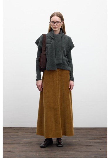 Fitilli Kadife Uzun Etek Kiremit Kiremit