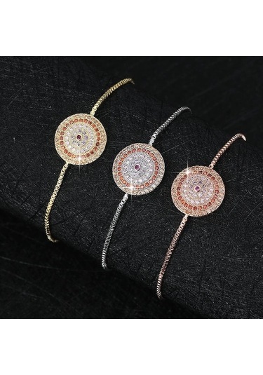 Novahub Gül Altın Yuvarlak Mikro Kakma Zirkon Çekme Bileklik Ayarlanabilir Boyut Bileklik Çok Renkli Çok Renkli